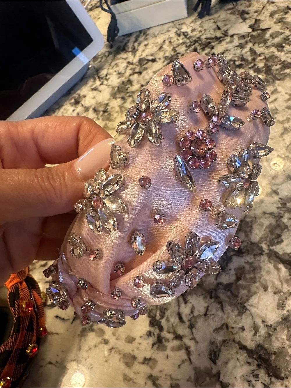 Pink Satin Crystal Knotted Headband